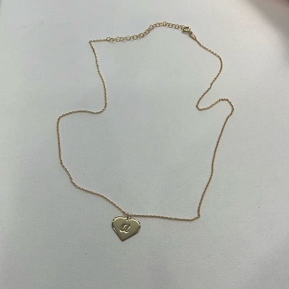 Brand New 14K Gold Plated Sterling Silver Heart Necklace Engraved Monogram "A" - Picture 12 of 16